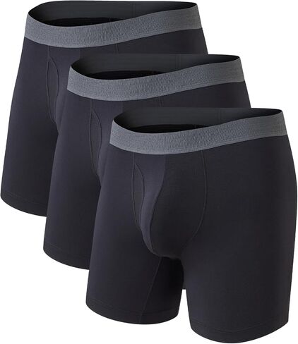 COLORFULLEAF Men's Boxer Briefs Soft Comfort Breathable Rayon Made From Bamboo Underwear for Men Packs Open Fly Pouch in Kuwait