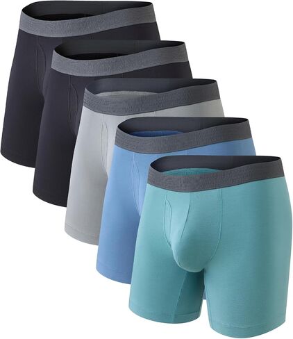 COLORFULLEAF Men's Boxer Briefs Soft Comfort Breathable Rayon Made From Bamboo Underwear for Men Packs Open Fly Pouch in Kuwait