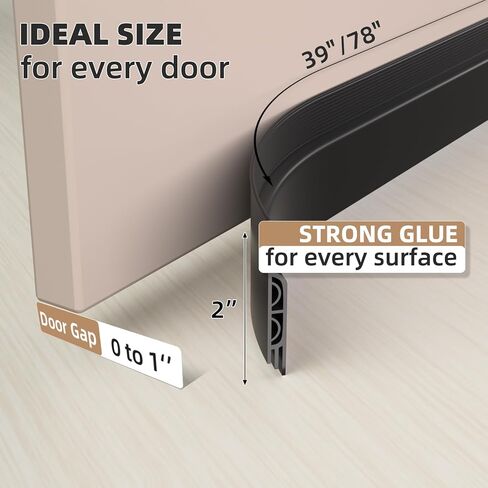 39" Black Under Door Draft Stopper for Exterior Doors,Door Sweep Sound Proofing for Bottom of Door,Door Soundproofing Noise Blocker,Under Door Gap Filler Soundproof Seal Strip in Kuwait