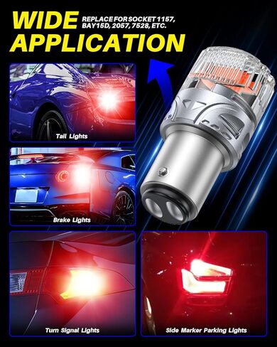 لمبة LED 1157 مطورة من AUTOONE باللون الأحمر، 500% فائقة السطوع و6000 ك، 2057 2357 7528 BAY15D استبدال LED مع جهاز عرض لإشارة إيقاف الفرامل الخلفية، ضوء وقوف السيارات الجانبي، حزمة من 2 in Kuwait