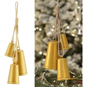 Christmas Bells, Vuskly Gold Bells Metal Hanging Bells with Jute Hanging Rope,Gold Bells for Christmas Decorations Perfect for Christmas Tree Wearth Door Decoration,4",6",8" H,Gold