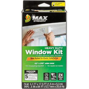 Duck MAX Strength Window Insulation Kit, Winter Window Seal Kit Fits Patio Doors & Large Windows, Heavy Duty Indoor Shrink Film Insulator, Window Tape Included, 84" x 120", Clear, 2 Pack