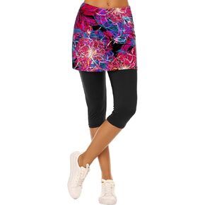 Ekouaer Skirted Leggings for Women Tennis Golf Skorts Capris Gym Yoga Legging with Skirts