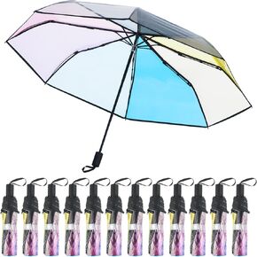 Sanwuta 12 Pcs Transparent Folding Umbrella Full Automatic Clear Foldable Umbrella Auto Open Close Umbrellas for Rain Wedding