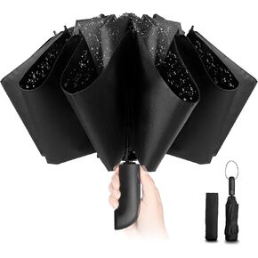 Travel Inverted Umbrella Compact Windproof- Automatic reverse Umbrellas for Rain - Folding Portable 48inch Span, 10 Ribs Large Umbrella