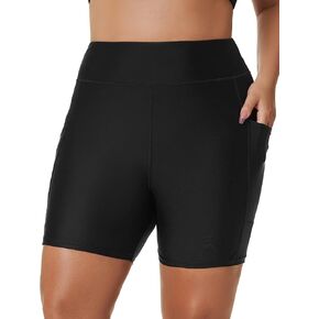 Tournesol Women's Plus Size Swim Shorts High Waisted Swimsuit Bottoms Tankini Boy Shorts Bathing Suit with Pocket 6 inch