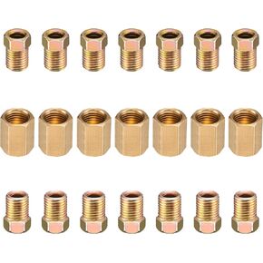 Spurtar 21 Pcs 3/16 Brake Line Fittings 3/8 Inch-24 Threads, Brake Line Pressure Fittings for 3/16 Inch Brake Line, Brass Brake Line Fitting Assortment Includes 7 PCS Unions 14 PCS Nuts