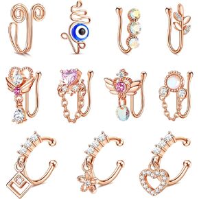 11Pcs Fake Nose Ring for Women Non Piercing African Nose Cuffs Faux Clip on Dangling Nose Ring Cuffs Piercing Jewelry Set