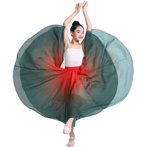 720degrees Girl Chiffon Dress with Gradient Color Ballet Classical Ballroom Dance Long Skirt