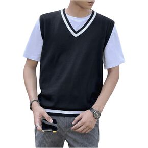 Verdusa Men's Sweater Vest V Neck Preppy Sleeveless Fall Outfits Pullover Knit Top