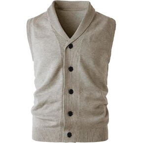 Men's Shawl Collar Sweater Vest Casual Sleeveless Knitted Button Cardigan Vest Knitwear