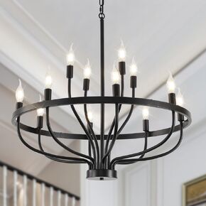 Black Farmhouse Chandelier 33 Light, Large Wagon Wheel Chandeliers 3 Tier 48 Inch, Rustic Round Candle Modern Chandelier for Dining Room High Ceilings Living Room Hallway Entryway Foyer