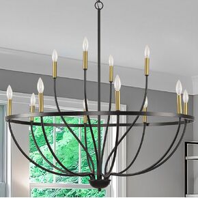 Modern Farmhouse Chandelier for Dining Room 15 Lights,Black and Gold Chandelier Light Fixture,Adjustable Height Hanging Candle Pendant Lighting for Kitchen Island (Black&Gold 15-Lights)