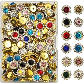 INSPIRELLE 120pcs Sunflower Crystal Glass Sew on Gold Claw Flower Rhinestone for Decoration Crafts Clothes Wedding Dresses 14mm