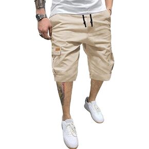 JMIERR Mens Casual Twill Cargo Shorts Cotton Drawstring Classic Cargo Stretch Short with 6 Pockets