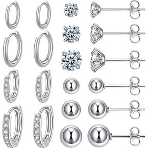 Surgical Steel Earrings Sets for Multiple Piercing Lightweight Small Huggie Hoop Earrings CZ Stud Earrings for Women Trendy Cartilage Hypoallergenic in Saudi Arabia