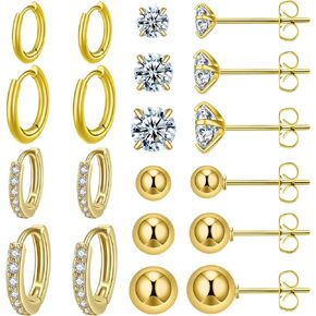 Surgical Steel Earrings Sets for Multiple Piercing Lightweight Small Huggie Hoop Earrings CZ Stud Earrings for Women Trendy Cartilage Hypoallergenic