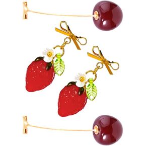 Strawberry Earrings and Cherry Earrings 2PCS, Strawberry Jewelry Cherry Jewelry Cute Fruit Earrings for Women