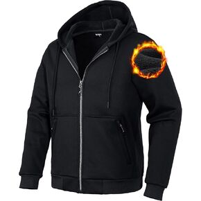 Pioneer Camp Zip Up Hoodie Men Fleece Lined with Zipper Pocket Heavyweight Hooded Sweatshirt Loose Fit Winter Active Jacket