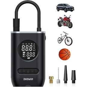 Tire Inflator Portable Air Compressor-ZGZUXO 150PSI Cordless Air Pump for Car Tires with Pressure Gauge LED Light, Electric Bike Tire Pump for Car Motorcycle Bicycle Ball, Car Accessories