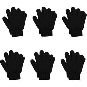 6 Pairs Kids Winter Magic Gloves Teens Children Cold Weather Thermal Warm Stretchy Gloves Boys Girls Black Knit Gloves