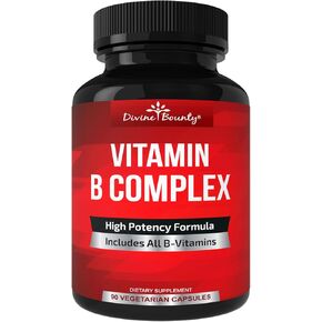 Divine Bounty Super B Complex Vitamins - All B Vitamins Including B12, B1, B2, B3, B5, B6, B7, B9, Folic Acid - Vitamin B Supplement - Support Healthy Energy Metabolism - 90 Vegetarian Capsules
