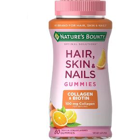 Nature's Bounty Optimal Solutions Hair, Skin & Nails with Biotin and Collagen, Citrus-Flavored Gummies Vitamin Supplement, 2500 mcg, 80 Ct