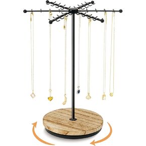 Necklace Holder Jewelry Stand, Rotating Necklace Holder Organizer with 48 Hooks for Necklace Earring Keychains Bracelet Display Stand, Metal Necklace Tree Stand -Christmas Gifts (Gold)