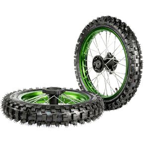 60/100-14 Front Wheel, 80/100-12 Rear Wheel 15mm Axle Bearings for taotao SSR Apollo Kayo 125 140 150cc Pit Bikes Dirt Bike (Green)