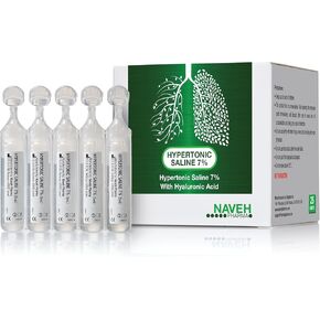 NAVEH PHARMA | Hypertonic Saline Solution 7% + Hyaluronic Acid | Nebulizer Diluent for inhalators and Nasal Irrigation | Helps Clear Congestion from Airways & Lungs (25 Bullets of 5ml)