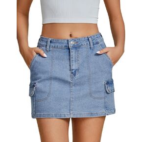luvamia Jean Skirts for Women Denim Trendy High Waisted Mini Cargo Pockets Stretchy Short Skirt Country Concert Outfits