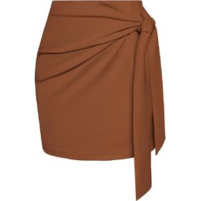 Kate Kasin Women's Plaid Skirt Elastic High Waist Bow Tie Stretch Bodycon Pencil Mini Skirts