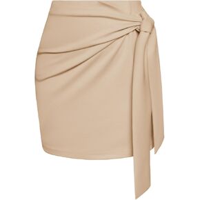 Kate Kasin Women's Plaid Skirt Elastic High Waist Bow Tie Stretch Bodycon Pencil Mini Skirts