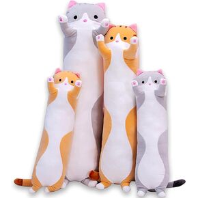 Cute Cat Plush Long Body Pillow Cuddle Cartoon Stuffed Animals Cat Plushie Soft Doll Pillows Gifts for Kids Girls (Orange, 19")