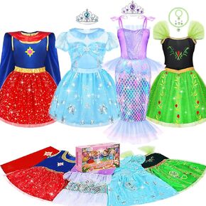 Princess Dress Up Clothes for Little Girls, STOPKLAS 16 PCS Princess Costumes Set for Girls 3-6, Kids' Dress Up & Pretend Play Toys Gifts for Toddlers, Mermaid Princess Dress Up Kit with Accessories