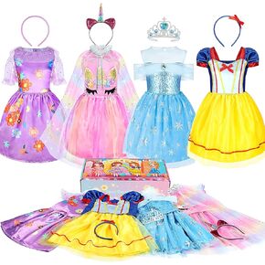 Princess Dress Up Clothes for Girls Princess Dress Up Costume with Cape Crown for Little Girls Princess Toys Christmas Birthday Gift