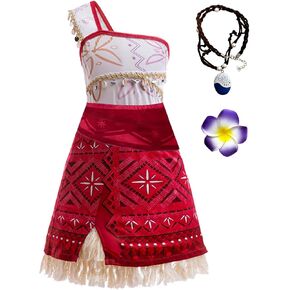 Xefenki 2024 New Princess Adventure Ocean Costume for Girls Toddler Deluxe One-shoulder Dress With Necklace and Hairpin 3-14Y