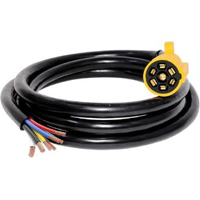 Heavy Duty 7 Way Trailer Plug Cord with Double Prongs Connector 8 Feet, 7 Way Plug Inline Trailer Side Wiring Harness 7-Pin RV Blade Replacement 7Pin Molded Cable Pigtail, UL62 Pure Copper Wire