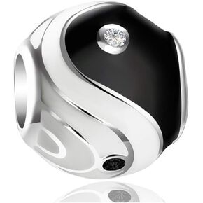 EVESCITY Yin Yang Yinyang Balance Yoga Black White Silver Charm Bead Pendant Compatible with Popular Charms Bracelets Best Jewelry Gifts for Her Holiday Women Wife BFF Birthday