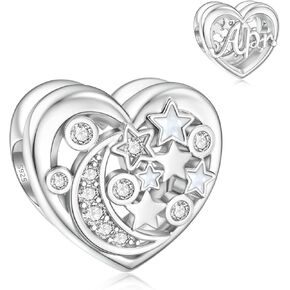 DALARAN Birthstone Charms for Charms Bracelet 925 Sterling Silver Heart Bead Happy Birthday Charms for Women