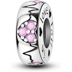 Love Heart Bead Sterling Silver Charms for Charm Bracelet for Women 5A Cubic Zirconia Dangle Pendant Bracelet Valentine's Day