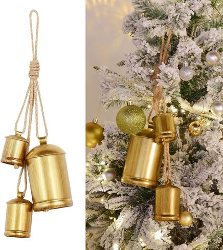 Christmas Bells, Vuskly Gold Bells Metal Hanging Bells with Jute Hanging Rope,Gold Bells for Christmas Decorations Perfect for Christmas Tree Wearth Door Decoration,4",6",8" H,Gold in Kuwait