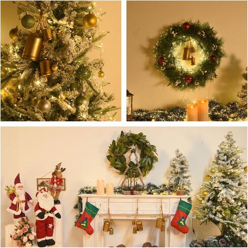 Christmas Bells, Vuskly Gold Bells Metal Hanging Bells with Jute Hanging Rope,Gold Bells for Christmas Decorations Perfect for Christmas Tree Wearth Door Decoration,4",6",8" H,Gold in Kuwait