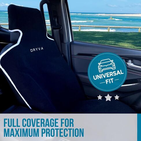 DryvaSeat - Premium Microfiber Towel Car Seat Cover - Waterproof & Sweatproof - Universal Fit, Machine Washable, Non-Slip - Seat Protector for Car, Truck, SUV, Van (Black, 1 Pack) in Saudi Arabia