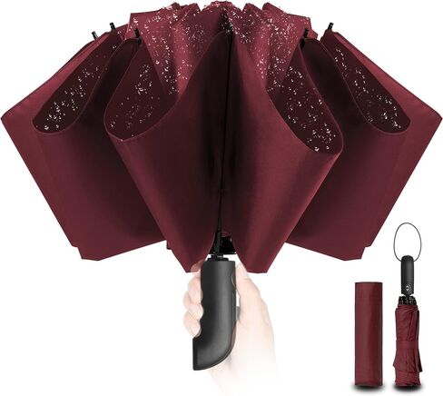 Travel Inverted Umbrella Compact Windproof- Automatic reverse Umbrellas for Rain - Folding Portable 48inch Span, 10 Ribs Large Umbrella in Saudi Arabia