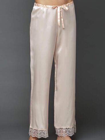 100% Silk Pajama, Lace Trim, Drawstring Waist, Relaxed Fit, Sleep-In in Kuwait