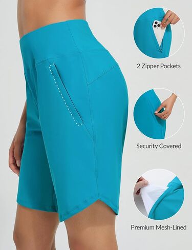 BALEAF Women's 9" Long Swim Board Shorts with Zipper Pockets High Waisted Tummy Control Beach Shorts with Liner in Saudi Arabia