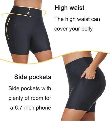 Tournesol المرأة حجم كبير شورت السباحة عالية الخصر ملابس السباحة قيعان Tankini الصبي السراويل ثوب السباحة مع جيب 6 بوصة in Kuwait