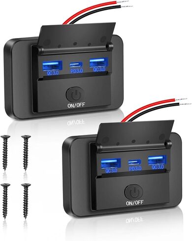 2 حزمة من 3 منافذ RV USB مع غطاء، 12 فولت/24 فولت لوحة شاحن مقبس USB للسيارة مع مفتاح PD3.0 نوع C وشحن سريع مزدوج QC3.0 USB للسيارات والشاحنات والقوارب والشاحنات والحافلات in Saudi Arabia