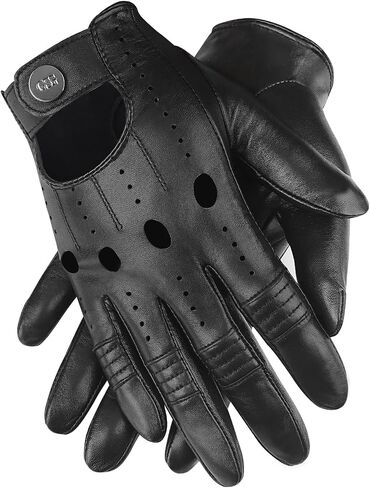 GSG Men Geniune Leather Gloves Sheepskin Black Driving Cycling Touchscreen Motorcycle Unlined Gloves in Kuwait